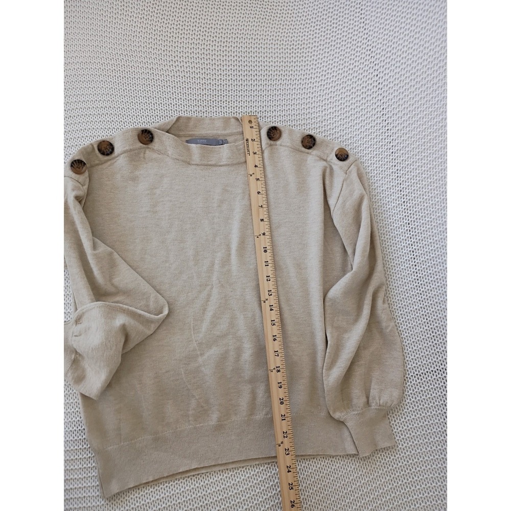 b.young Beige Button Shoulder Sweater L Fits M Neutral Essential Classic NWOT - Picture 11 of 15